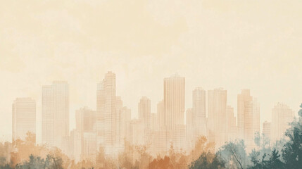 Obraz premium A modern city skyline illustration in light beige colors. Cityscape artwork