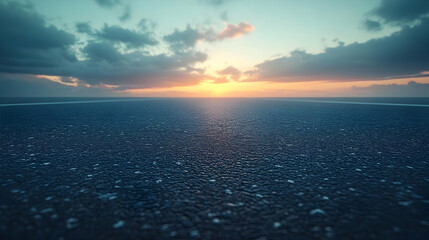 Obraz premium Dark Blue Water Surface with Sunset Background - 3D Illustration