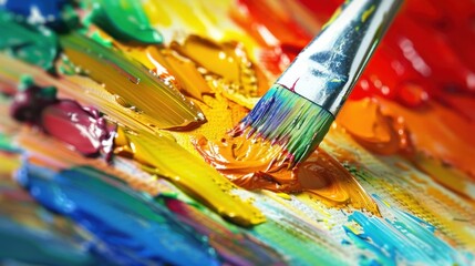 Fototapeta premium Vibrant Brush Stroke on Colorful Palette