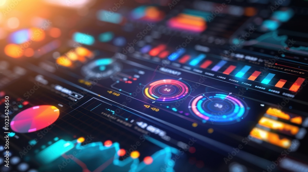 Poster colorful data visualization with graphs and charts