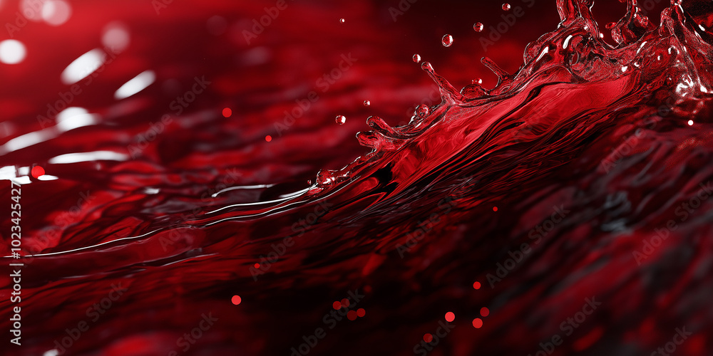 Poster Red wine splashing creating waves and ripples on the surface
