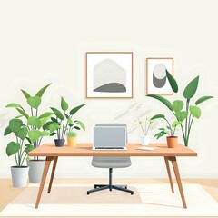 Fototapeta premium Inviting Orange Desk Workspace with Plants