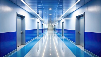 Obraz premium Hallway with blue and white walls stretching into the distance