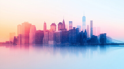 Fototapeta premium bridge and a cityscape at twilight, vibrant colors merging with the steel beams