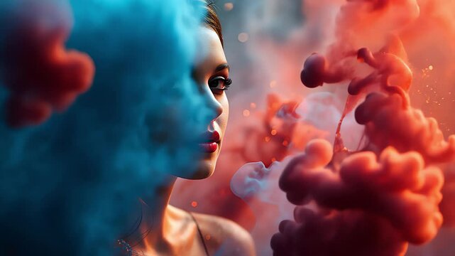 A beautiful girl surrounded by colorful water. Created with generative AI.