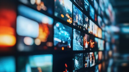 Dynamic digital collage with glowing media elements