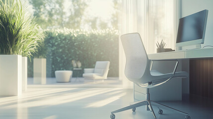 Dynamic Professional Office with Sunlit Workstations and Plant Décor