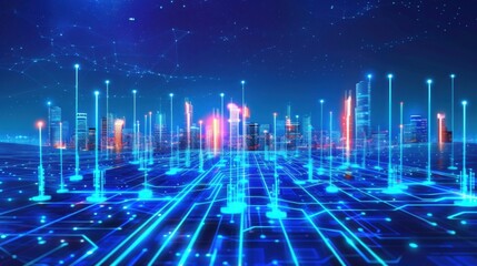 Fototapeta premium Futuristic Cityscape with Digital Technology Elements