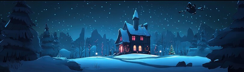 Fototapeta premium 2D animated cartoon house, christmas