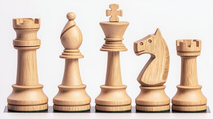 Wooden chess pieces, isolated on a white background.
