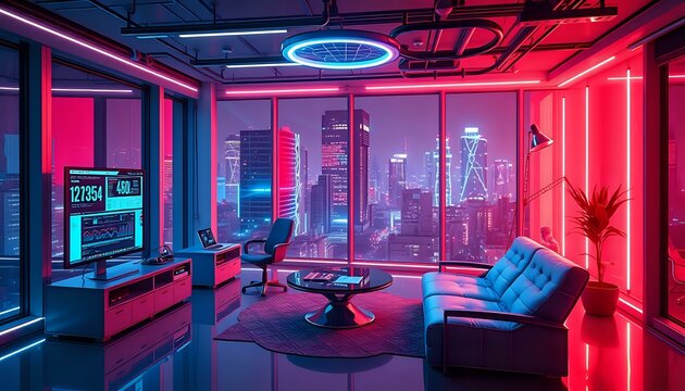 Luxury Cityscape Living Room Interior with Deadpool Movie Ad