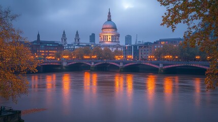 Fototapeta premium St. Paul's Cathedral Glowing in the Morning Mist during Autumn