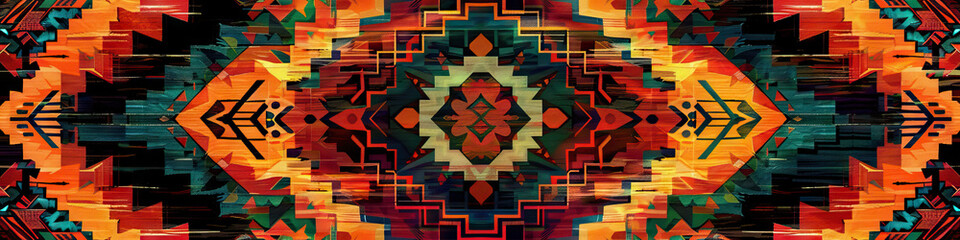 An abstract representation of a traditional Mexican blanket, its intricate patterns and earthy colors reflecting the region's heritage.