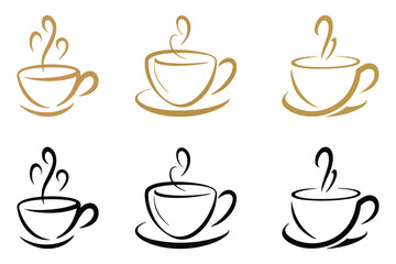 Coffee Cup with steam vector art illustration typically
features stylized and simplified representation of a coffee cup, designed using clean lines and shapes, presented with black and golden color.