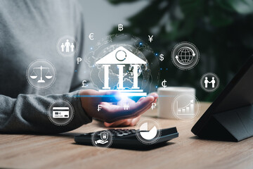 Digital Banking technology modern financial concept, Women use tablets and transfer data to global financial transactions, currency exchange, Payment, Money exchange, Credibility, Law, Security