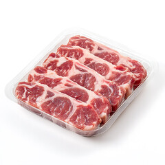 Wrapped Meat, white background, the beauty of the fat lines in delicious beef