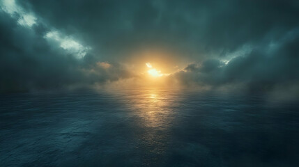 Sea Sunset Through Storm Clouds Background Illustration