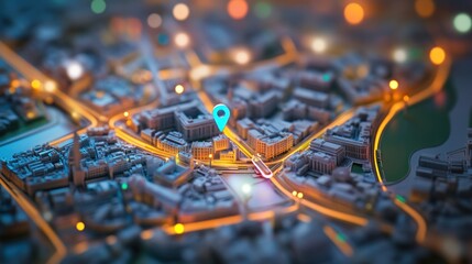 Fototapeta premium A stylized city map with a location marker, showcasing urban layout and navigation.