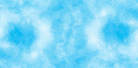 Vector blue watercolor art background with white clouds and blue sky. Light sky blue shades watercolor background. Sky Nature Landscape Background. sky background with white fluffy clouds. panorama.
