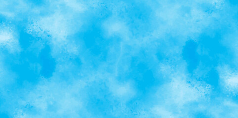 Vector blue watercolor art background with white clouds and blue sky. Light sky blue shades watercolor background. Sky Nature Landscape Background. sky background with white fluffy clouds. panorama.