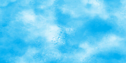 Vector blue watercolor art background with white clouds and blue sky. Light sky blue shades watercolor background. Sky Nature Landscape Background. sky background with white fluffy clouds. panorama.