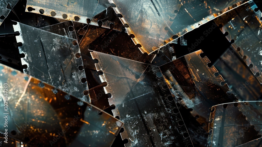 Poster a collection of overlapping film frames creates an abstract design, highlighting textures and reflec