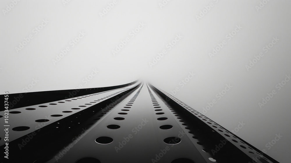 Poster this striking composition features an upward view of a film strip, emphasizing its perforations agai