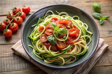 Healthy zucchini noodles with tomato sauce