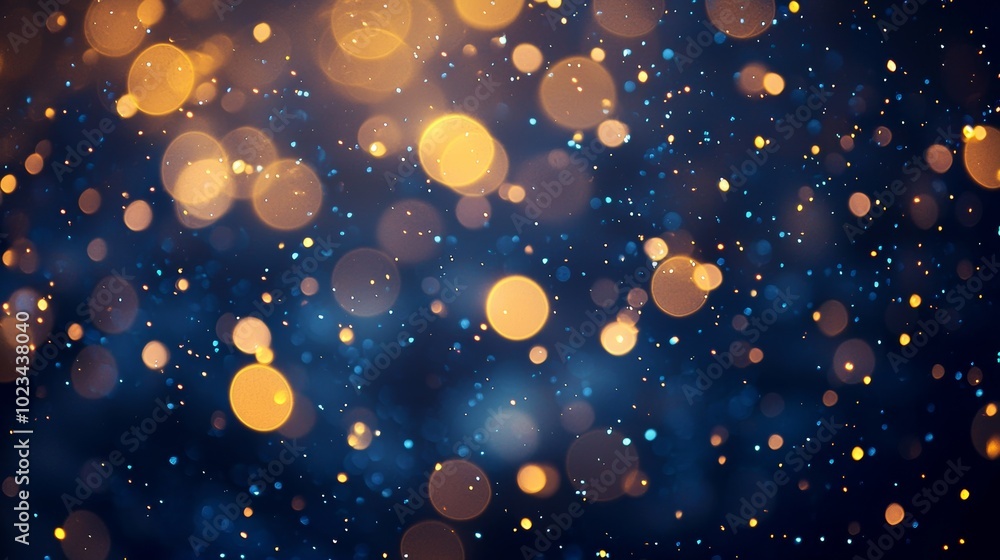 Poster background with dark blue and gold particles. gold foil texture. holiday concept. bokeh particles wi