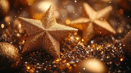 luxurious golden background adorned with sparkling stars and glitter creating an opulent setting perfect for christmas and new years celebrations radiating joy and elegance