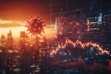Naklejka premium Coronavirus effects on the stock market and worldwide economy with Covid-19 causing market declines and share drops as economic consequences unfold vector illustration