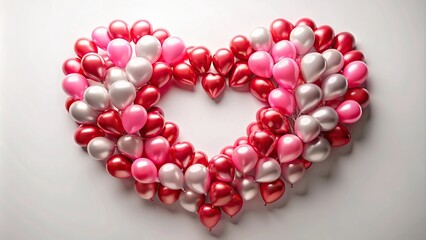 Heart shaped balloons forming a heart shape on white background