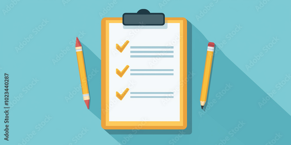 Poster clipboard with checklist and pencils showing completing tasks