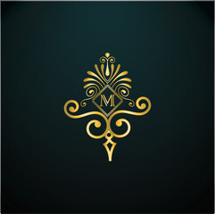 Web creative initial m latter logo design with modern business vector template, luxury m latter  logo , creative isolate  m monogram latter logo , crow logo , royal logo with golden color 