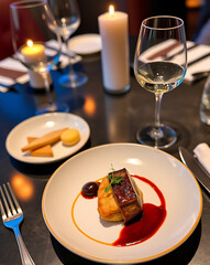Intimate Dining Gourmet, Meal and Candlelight.