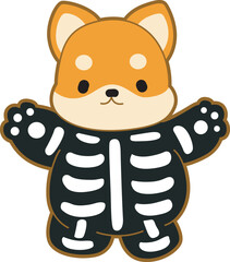Cute puppy kawaii dog lovely animal halloween vector. Fluffy Shiba Inu pet stickers. Happy doggy activities illustrations.