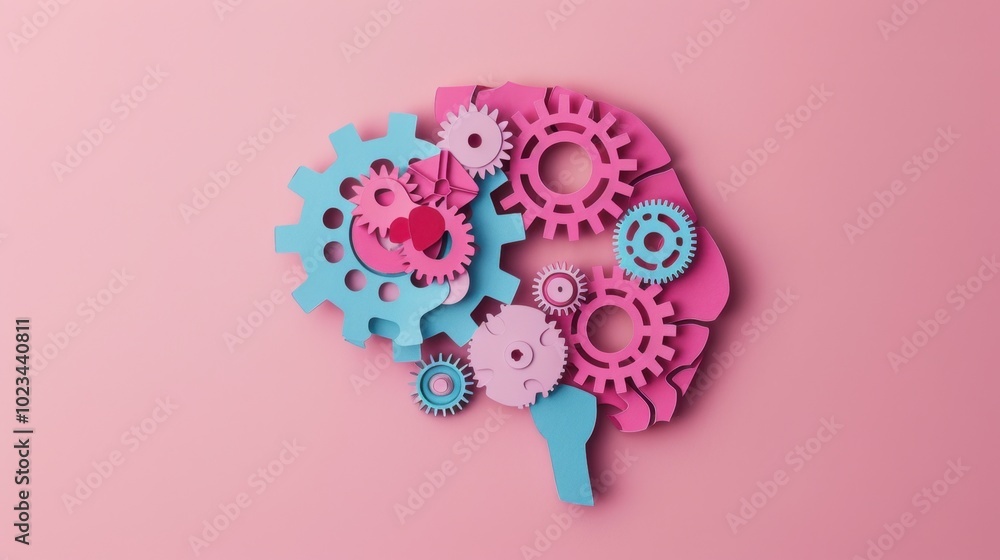 Poster colorful gears representing brain functionality and thought