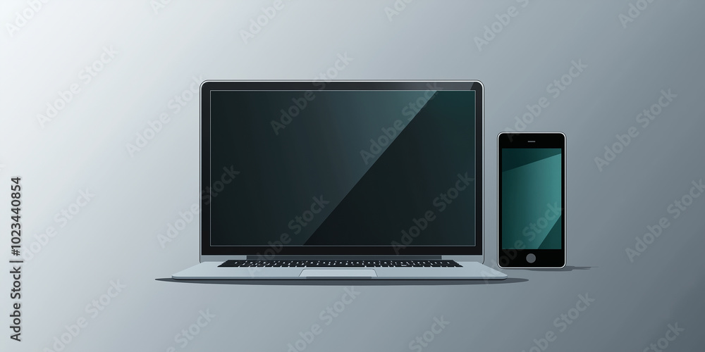 Poster Laptop and smartphone displaying blank screen on table