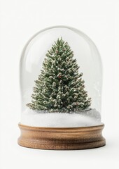A snow globe with a christmas tree inside decoration miniature landscape.