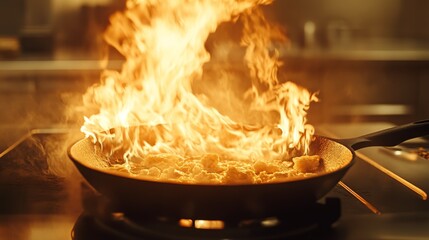 Intense Flames Roaring Under a Cast Iron Skillet