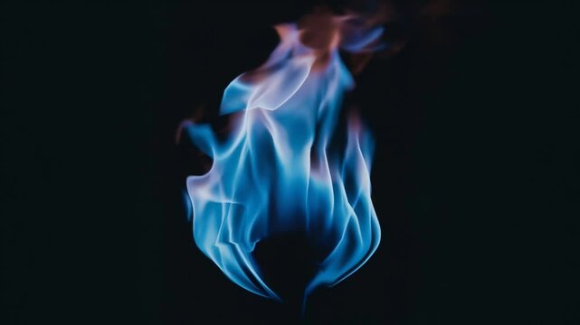 A cool, mesmerizing blue flame burns with a surreal glow, creating an otherworldly feeling of controlled energy and calm intensity against a black background.
