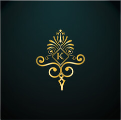 Web creative initial k latter logo design with modern business vector template, luxury k latter  logo , creative isolate  k monogram latter logo , crow logo , royal logo with golden color 
