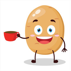 cute cheerful expression of potato cartoon carry cup of coffee cartoon character