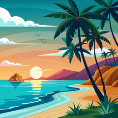 Fototapeta premium Beach landscape illustration