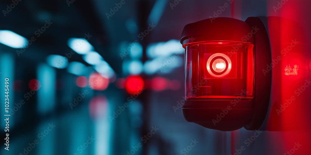 Aufkleber red security system light blinking in a corridor