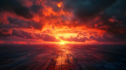 Fototapeta premium Dramatic Sunset with Wooden Floor Background