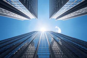 Background of Bottom view of office building in a city scape.
