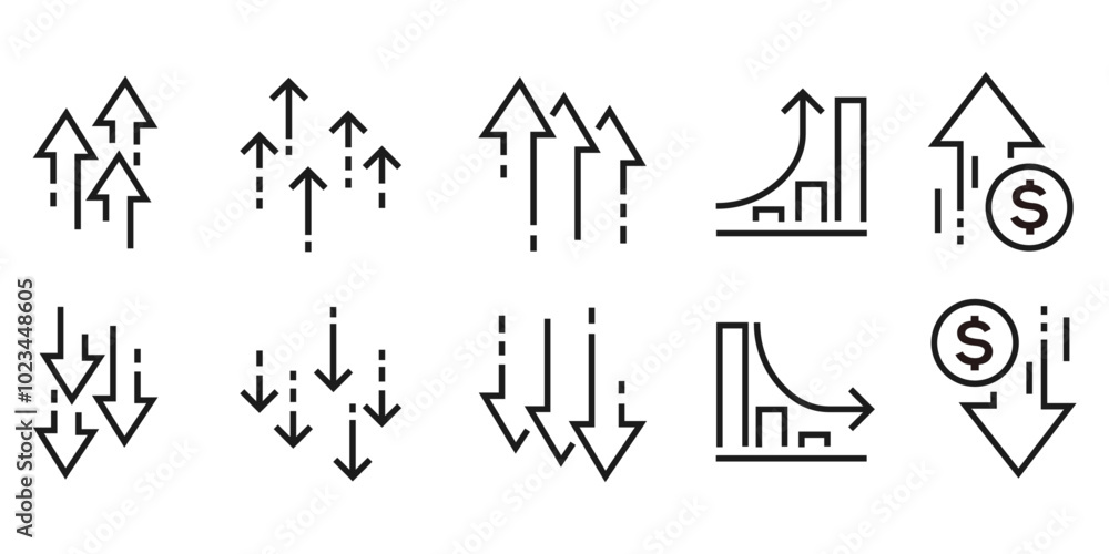Aufkleber set of vector line icons of increase and decrease. contains such icons as financial chart, abstract 