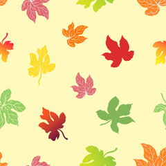 Seamless pattern with bright fig leaves on a yellow background