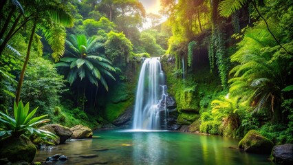 Hidden waterfall in tropical jungle